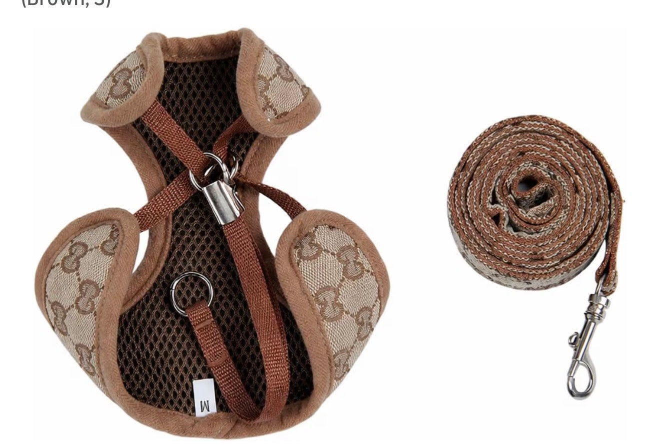 Grrruci Dog Harness and leash set brown