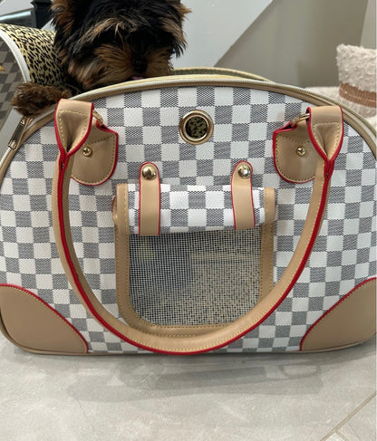 Chewy vuiton dog carrier white