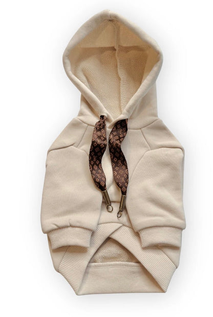 Lux furry dog hoodie side view — designer small dog clothing Tiny Paws Fashion