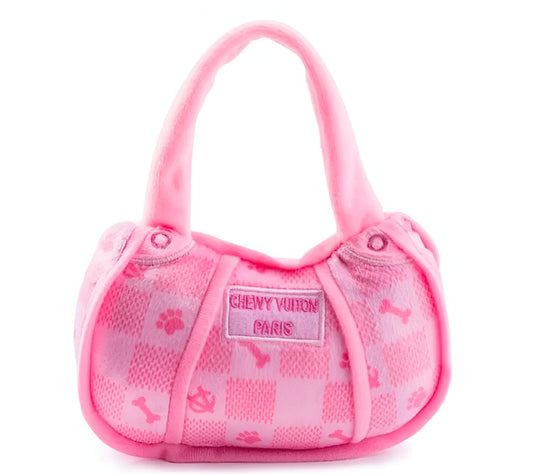 Pink Checker Chewy Handbag | Designer Dog Squeak Toy